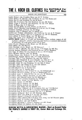 A scanned image of a printed page: printed p. 945 (leaf 933) of Akron City Directory. The image shows the printed page itself; its text is not reproduced in this description.