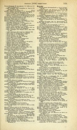 A scanned image of a page from a printed trade directory: leaf 1151 of The Boston Directory, 1916. The image shows the printed page itself; its text is not reproduced in this description.