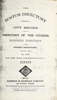 A scanned image of a page from a printed trade directory: leaf 5 of The Boston Directory, 1916. The image shows the printed page itself; its text is not reproduced in this description.