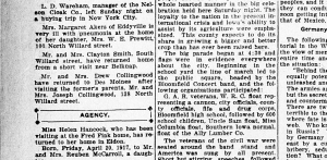 A scanned image of a printed page: printed p. 8 of Ottumwa Courier. The image shows the printed page itself; its text is not reproduced in this description.