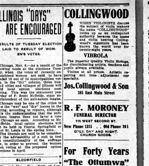 A scanned image of a printed page: printed p. 2 of Ottumwa Courier. The image shows the printed page itself; its text is not reproduced in this description.