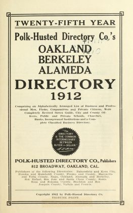 A scanned image of a page from a printed trade directory: leaf 20 of Polk-Husted Directory Co.'s Oakland, Berkeley and Alameda Directory. The image shows the printed page itself; its text is not reproduced in this description.