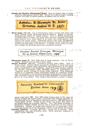 A scanned image of a page from a printed trade directory: leaf 13 of The Violinist's Guide: Written for the Use of the Violin Buying Public. The image shows the printed page itself; its text is not reproduced in this description.