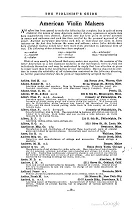 A scanned image of a page from a printed trade directory: leaf 22 of The Violinist's Guide: Written for the Use of the Violin Buying Public. The image shows the printed page itself; its text is not reproduced in this description.