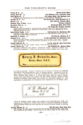 A scanned image of a page from a printed trade directory: leaf 27 of The Violinist's Guide: Written for the Use of the Violin Buying Public. The image shows the printed page itself; its text is not reproduced in this description.