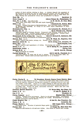 A scanned image of a page from a printed trade directory: leaf 28 of The Violinist's Guide: Written for the Use of the Violin Buying Public. The image shows the printed page itself; its text is not reproduced in this description.