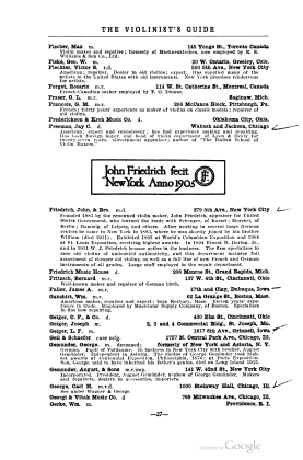 A scanned image of a page from a printed trade directory: leaf 30 of The Violinist's Guide: Written for the Use of the Violin Buying Public. The image shows the printed page itself; its text is not reproduced in this description.