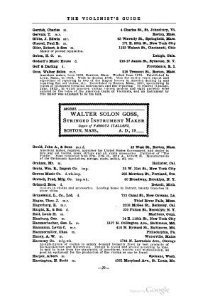 A scanned image of a page from a printed trade directory: leaf 32 of The Violinist's Guide: Written for the Use of the Violin Buying Public. The image shows the printed page itself; its text is not reproduced in this description.