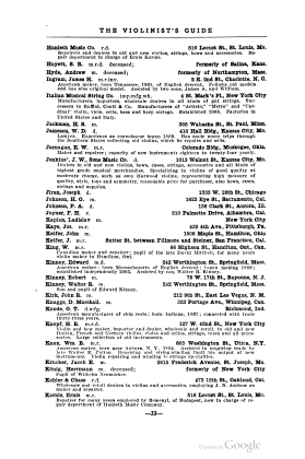 A scanned image of a page from a printed trade directory: leaf 36 of The Violinist's Guide: Written for the Use of the Violin Buying Public. The image shows the printed page itself; its text is not reproduced in this description.