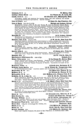 A scanned image of a page from a printed trade directory: leaf 39 of The Violinist's Guide: Written for the Use of the Violin Buying Public. The image shows the printed page itself; its text is not reproduced in this description.