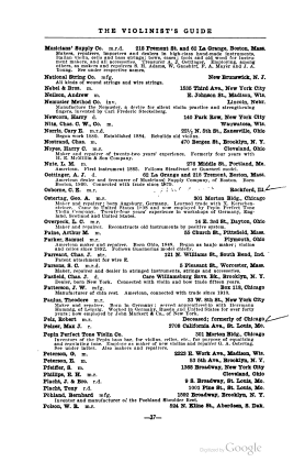 A scanned image of a page from a printed trade directory: leaf 40 of The Violinist's Guide: Written for the Use of the Violin Buying Public. The image shows the printed page itself; its text is not reproduced in this description.