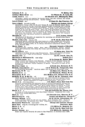 A scanned image of a page from a printed trade directory: leaf 41 of The Violinist's Guide: Written for the Use of the Violin Buying Public. The image shows the printed page itself; its text is not reproduced in this description.