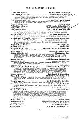 A scanned image of a page from a printed trade directory: leaf 46 of The Violinist's Guide: Written for the Use of the Violin Buying Public. The image shows the printed page itself; its text is not reproduced in this description.
