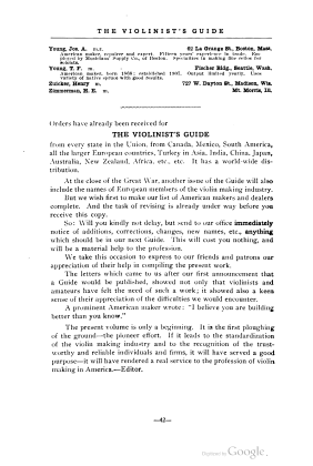 A scanned image of a page from a printed trade directory: leaf 47 of The Violinist's Guide: Written for the Use of the Violin Buying Public. The image shows the printed page itself; its text is not reproduced in this description.