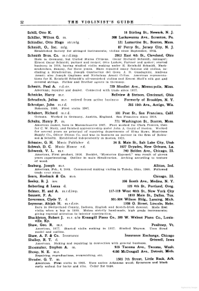 A scanned image of a page from a printed trade directory: page token PA52 of The Violinist's Guide: Written for the Use of the Violin Buying Public. The image shows the printed page itself; its text is not reproduced in this description.