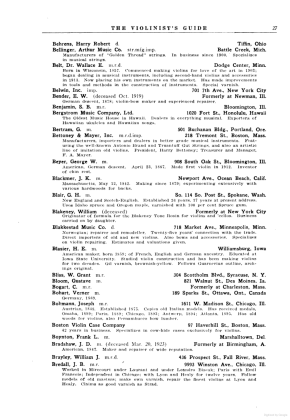A scanned image of a page from a printed trade directory: page token PA27 of The Violinist's Guide: Written for the Use of the Violin Buying Public. The image shows the printed page itself; its text is not reproduced in this description.