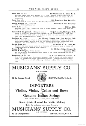 A scanned image of a page from a printed trade directory: page token PA39 of The Violinist's Guide: Written for the Use of the Violin Buying Public. The image shows the printed page itself; its text is not reproduced in this description.