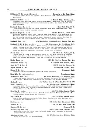 A scanned image of a page from a printed trade directory: page token PA50 of The Violinist's Guide: Written for the Use of the Violin Buying Public. The image shows the printed page itself; its text is not reproduced in this description.